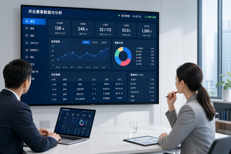 企业用户查看多项目赛事数据与分析内容的工作场景