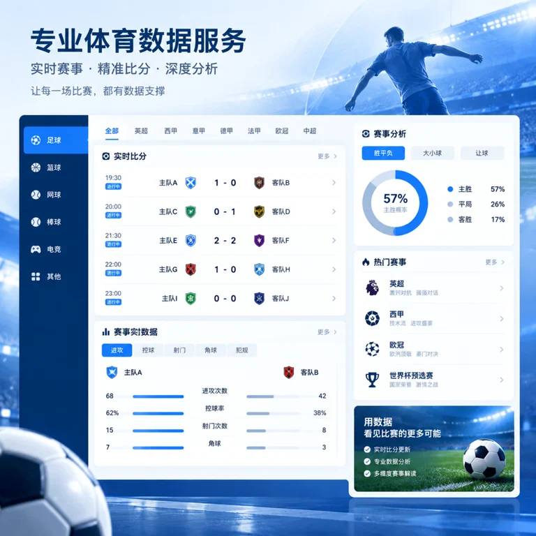 赛事数据页面展示足球比赛信息与分析内容，画面简洁专业
