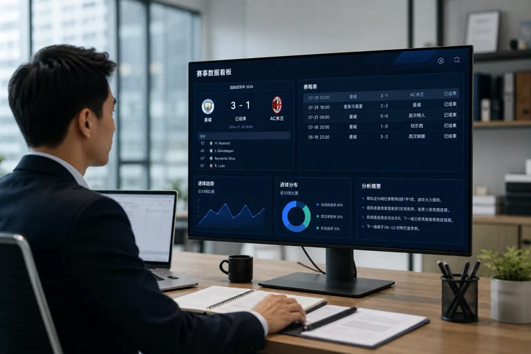 企业用户在开云平台上查看赛事数据与分析内容的工作场景示意